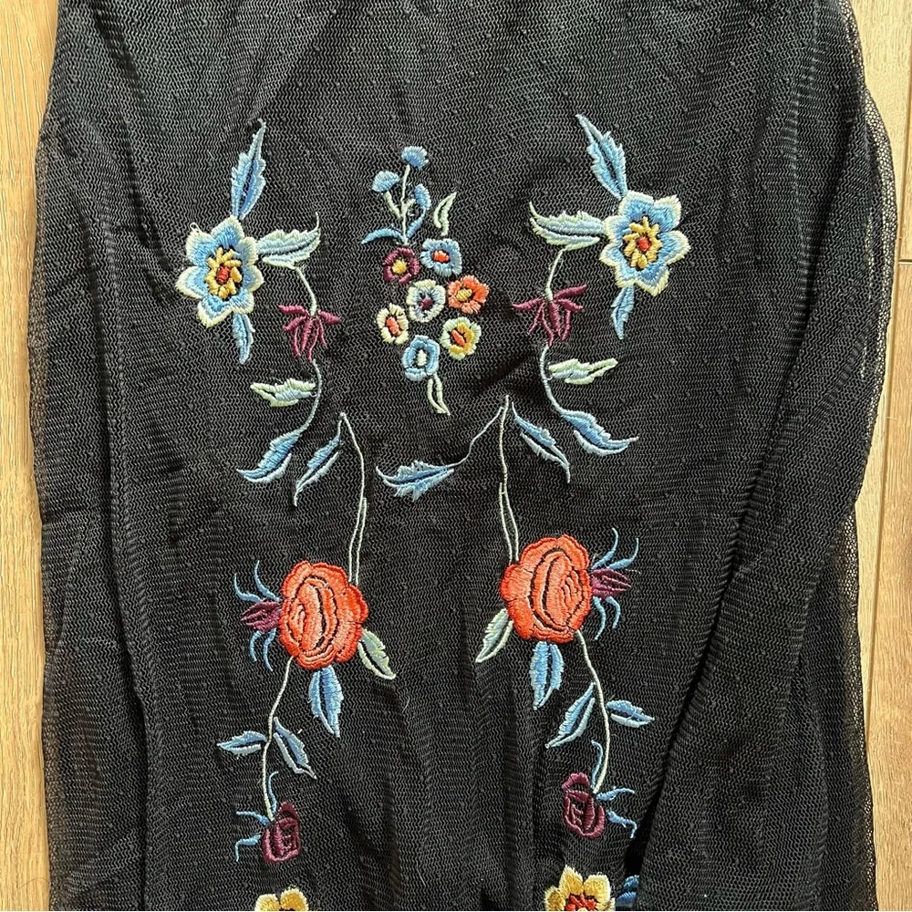 Free People Embroidered Whimsigoth Long Sleeve Mesh Maxi Dress Fairy Grunge Boho - Picture 4 of 6